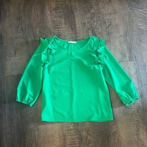 3/4 Sleeve Green Top with Ruffles